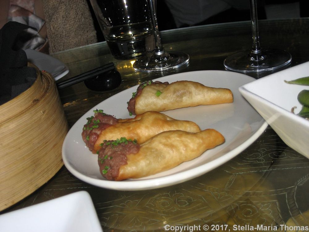 CRAZY BEAR, STADHAMPTON, WAGYU BEEF TARTAR, MINI TACO SHELLS, PONZU SAUCE AND WASABI 013