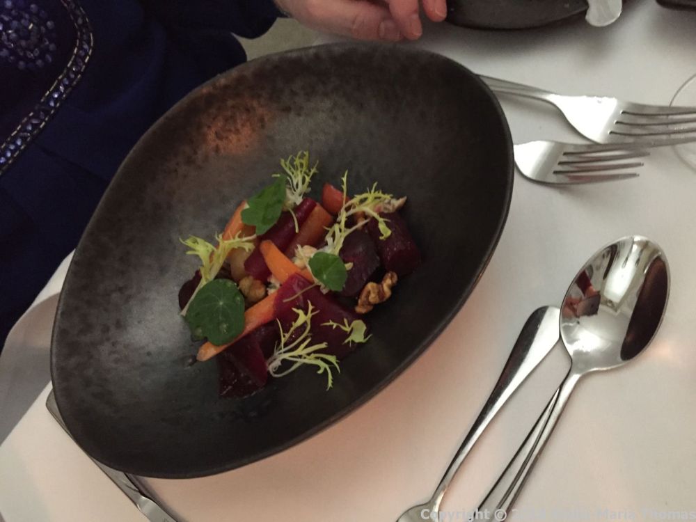 HIBISCUS, ROASTED HERITAGE BEETROOT, RED ONION MARMALADE, STILTON, WALNUT 004